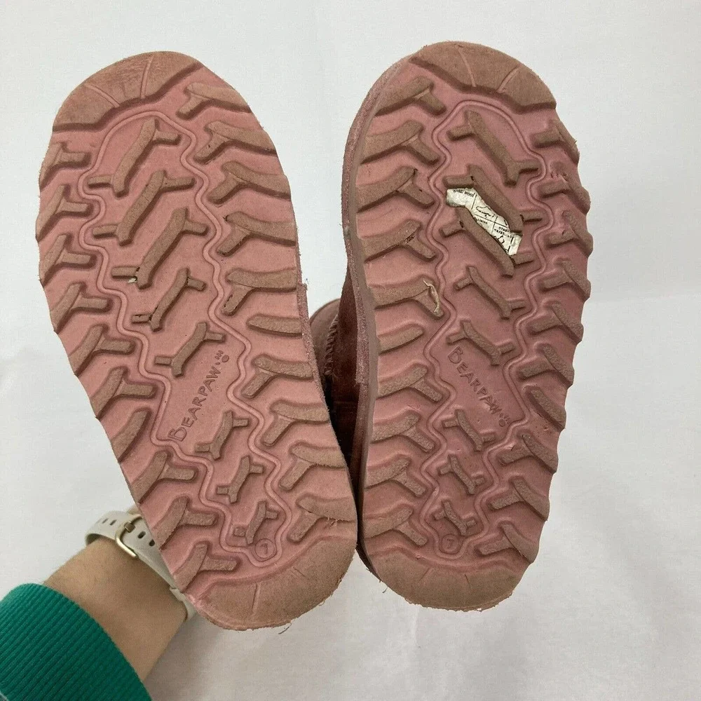 Bearpaw Boots Toddler Girls Sz 7 Light Pink Suede Leather Shearling‎ Pull On